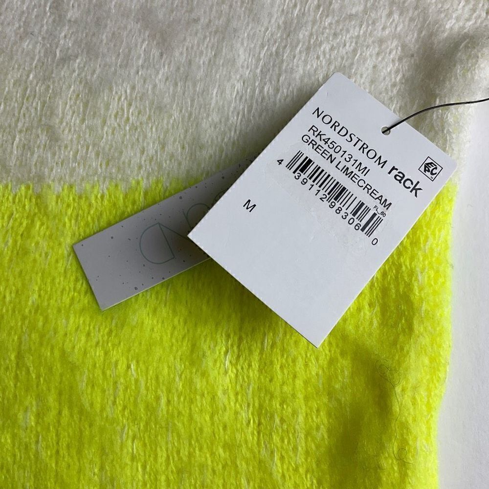Abound Sweater Tunic Crew Neck Lime Green Cream Fuzzy Long Sleeve Medium - Picture 5 of 12